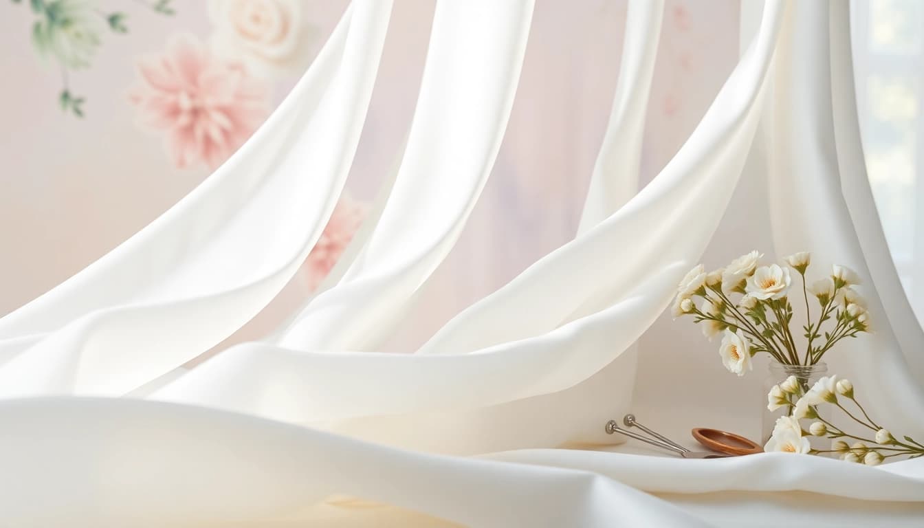 Mousseline stof met delicate details in een serene en etherische setting.