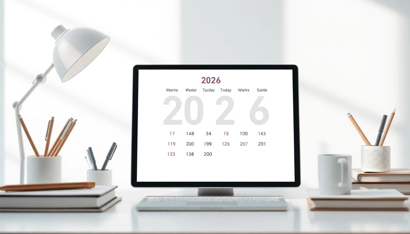 2026 calendar pdf displayed on a digital device, promoting organization and planning.