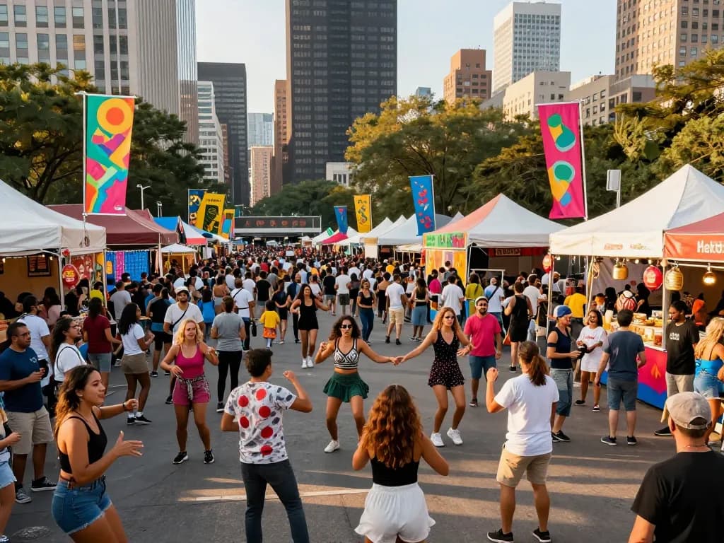 Huge crowds and global attention at a lively cultural festival showcasing diversity and creativity.