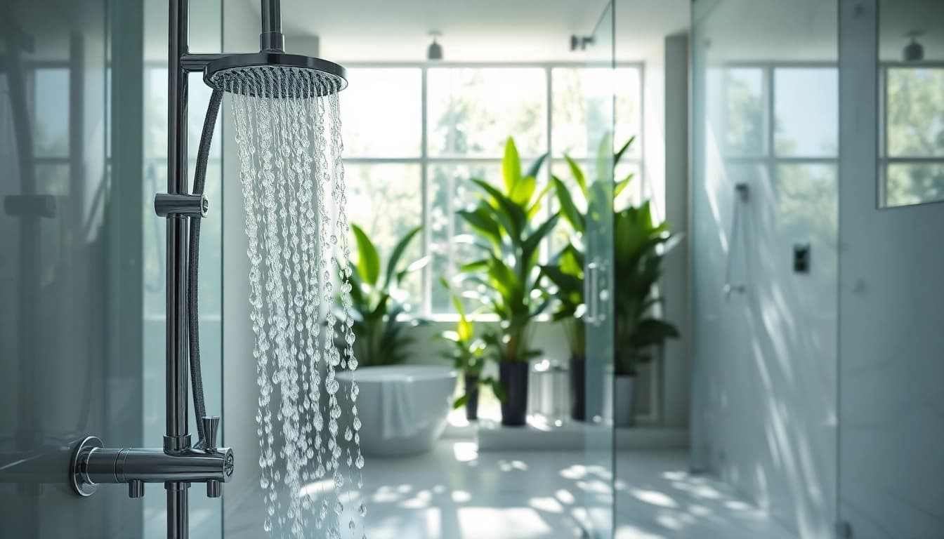 Experience elegant showers with luxurious fixtures and natural lighting in a beautiful bathroom.