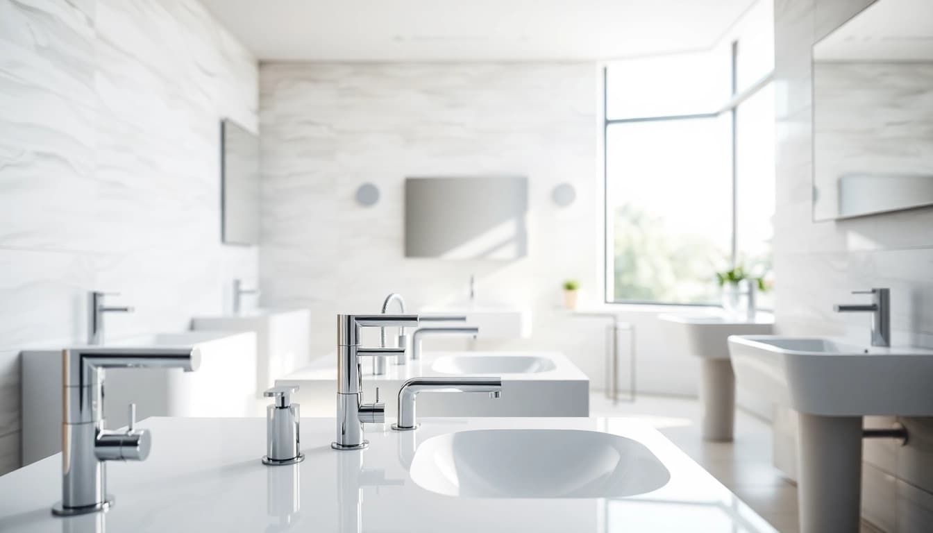sonni sanitär Produkte in einem modernen Badezimmer mit eleganten Armaturen und freundlichem Ambiente.