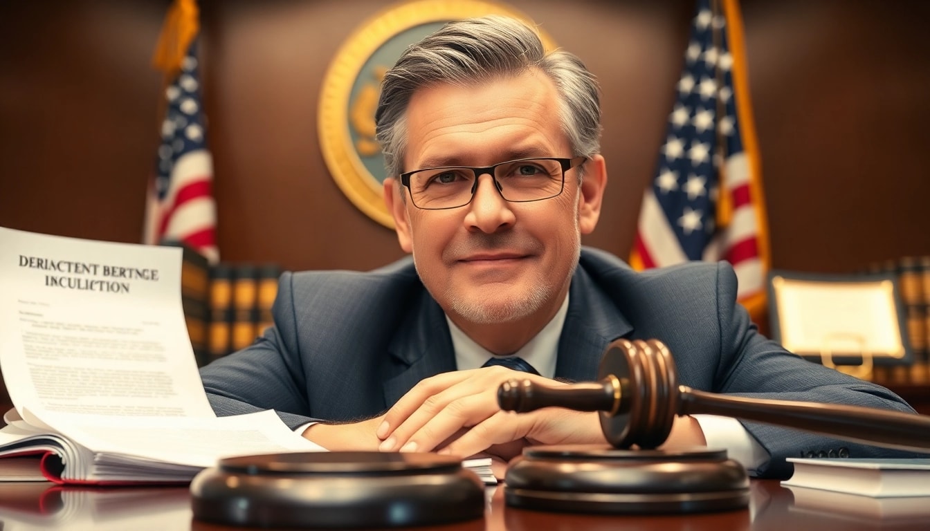Clearwater truck accident attorney confidently presenting a case in court with legal documents.