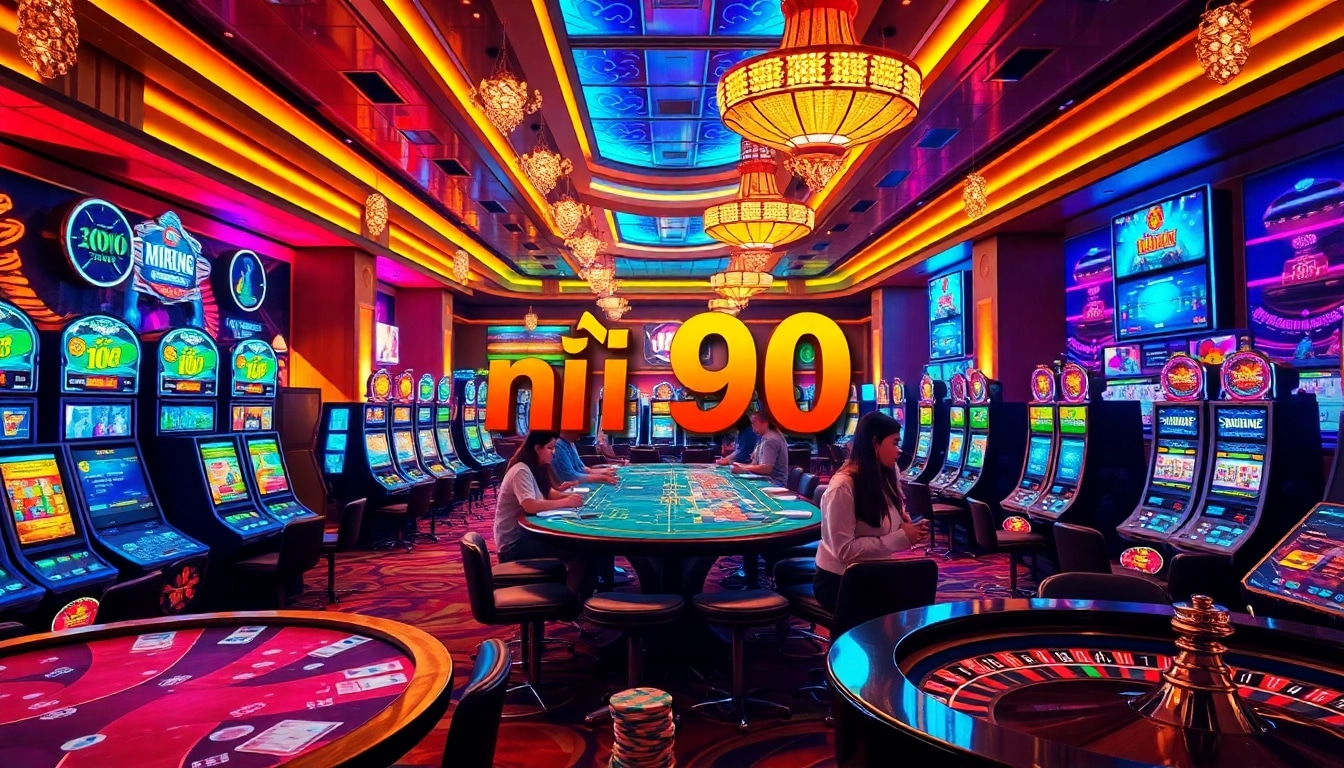 Experience the thrill of nổ hũ 90 with exciting gaming elements in a luxurious casino setting.