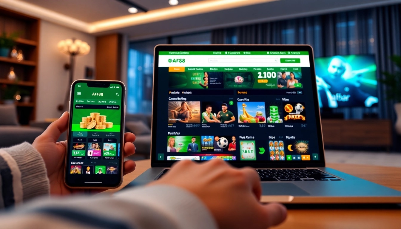 AF88 user-friendly interface on smartphone and laptop showcasing online betting options