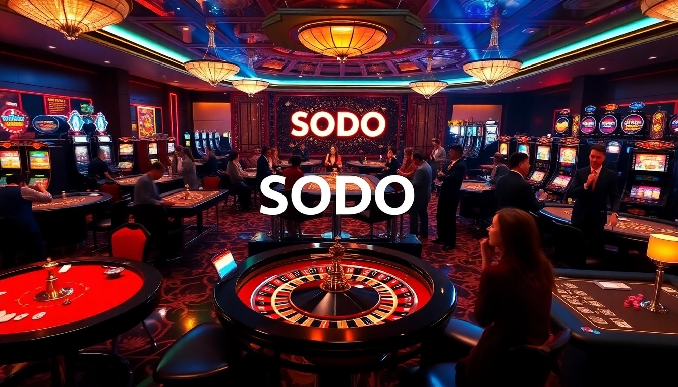 SODO Casino table scene with players engaged in high-stakes games, capturing luxury and excitement.