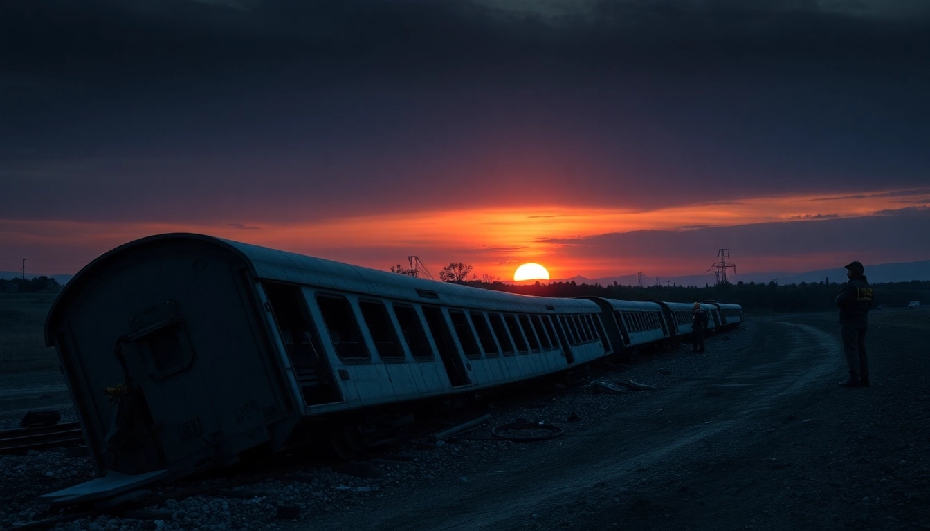 Visual representation of the spain train crash aftermath with responders and wreckage.