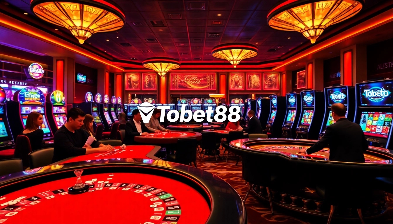 Experience the excitement of nhà cái tobet88 with vibrant casino games and betting tables.