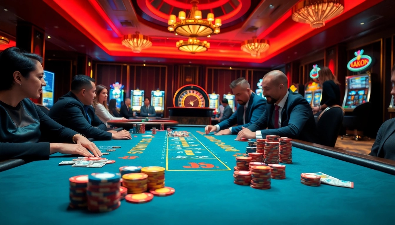 Experience thrilling gameplay at Man88's poker table with colorful chips and intense action.