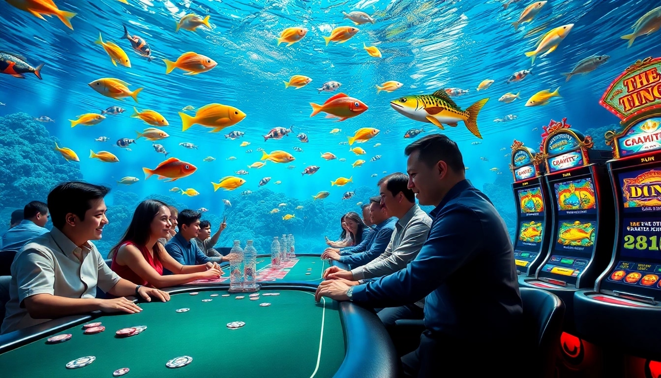 Exciting game bắn cá đổi thưởng environment with colorful fish and vibrant casino elements.