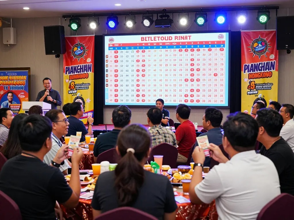 Togel Hongkong players eagerly watching live draw results in a vibrant lottery atmosphere.