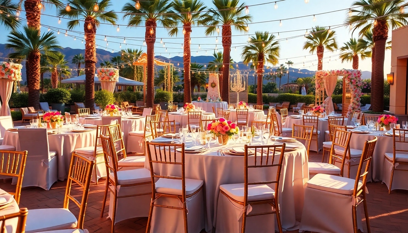 Elegant Las Vegas Chair Rentals displayed in a vibrant outdoor event setting.