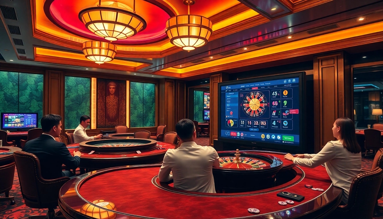 Experience the excitement of gambling at Trang Chủ MMOO with poker tables and vibrant action.