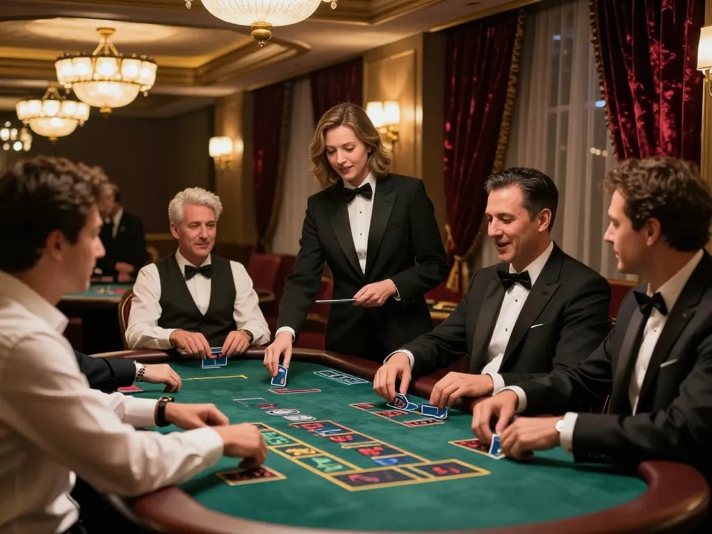 Engaging gameplay at a blackjack table at https://go88vip.it.com/ with players discussing strategies.
