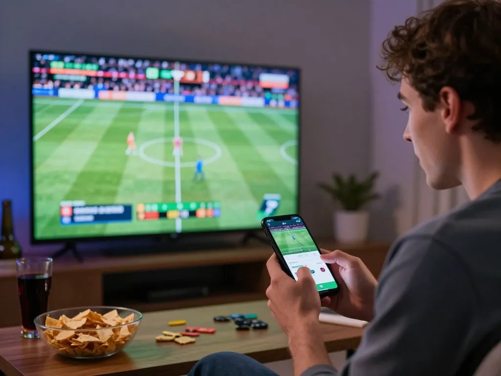 Nyalabet user actively placing bets during a live sports game at home.