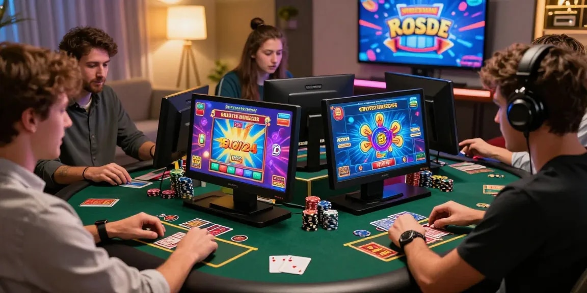 Exciting gameplay at credit card casinos with players enjoying diverse games and modern setups.