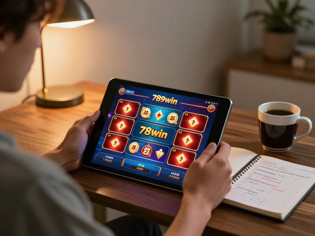 Engaging online gaming experience on 789win link platform with tablet gameplay.