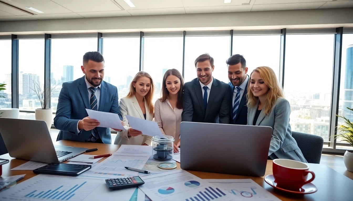 Engaging tax planning and wealth management collaboration among financial advisors in a modern office.