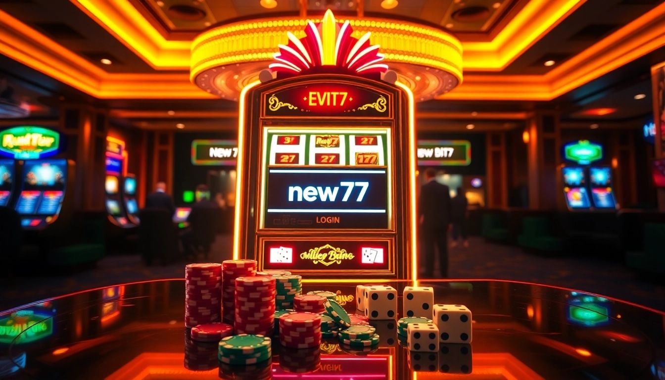 Players experiencing the thrill of gambling with new77 login at a luxurious slot machine.