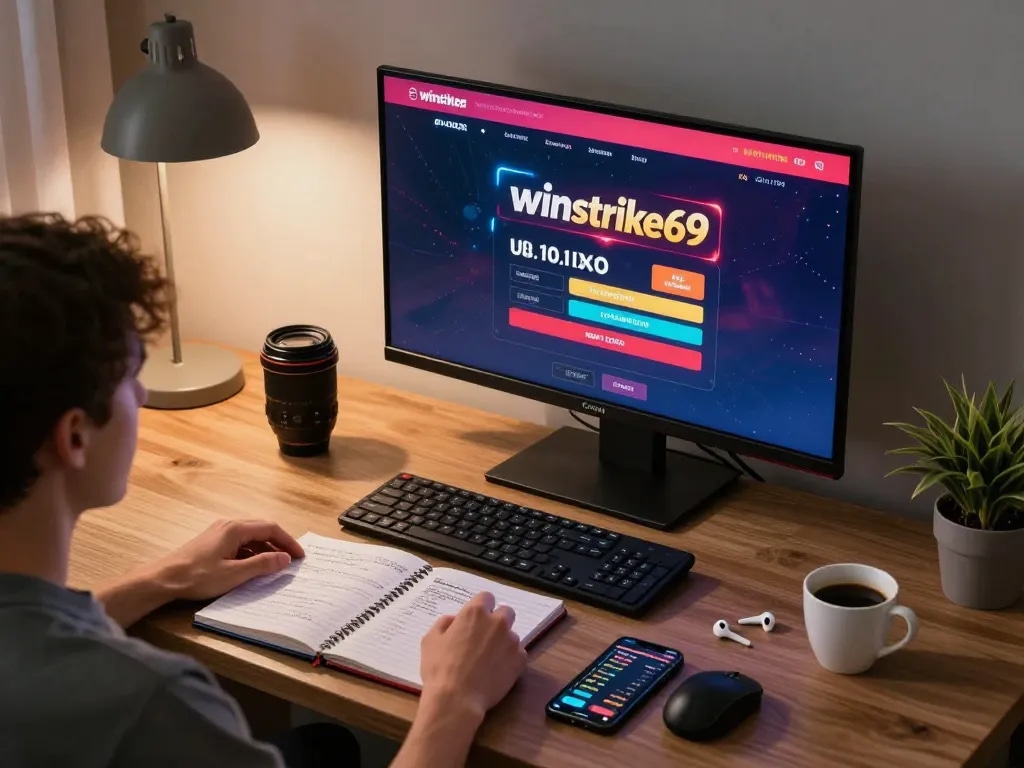 Engaging in online betting session on winstrike69 platform with vibrant display and strategic notes