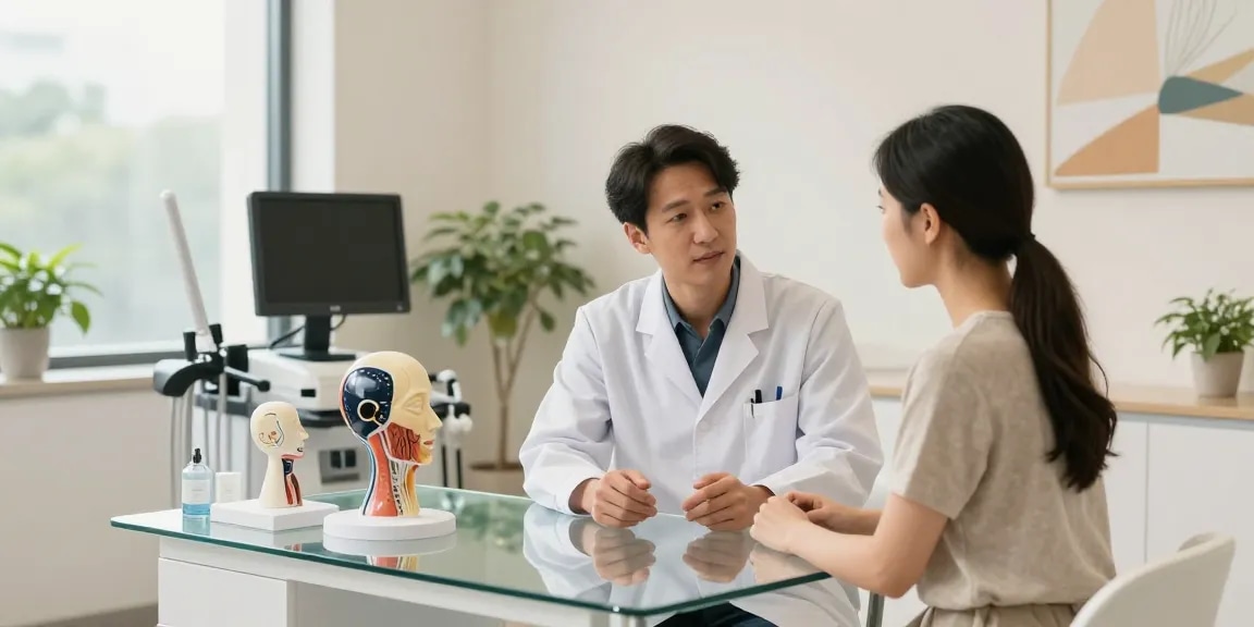 Engaging marketing for plastic surgeon during a patient consultation in a modern clinic.