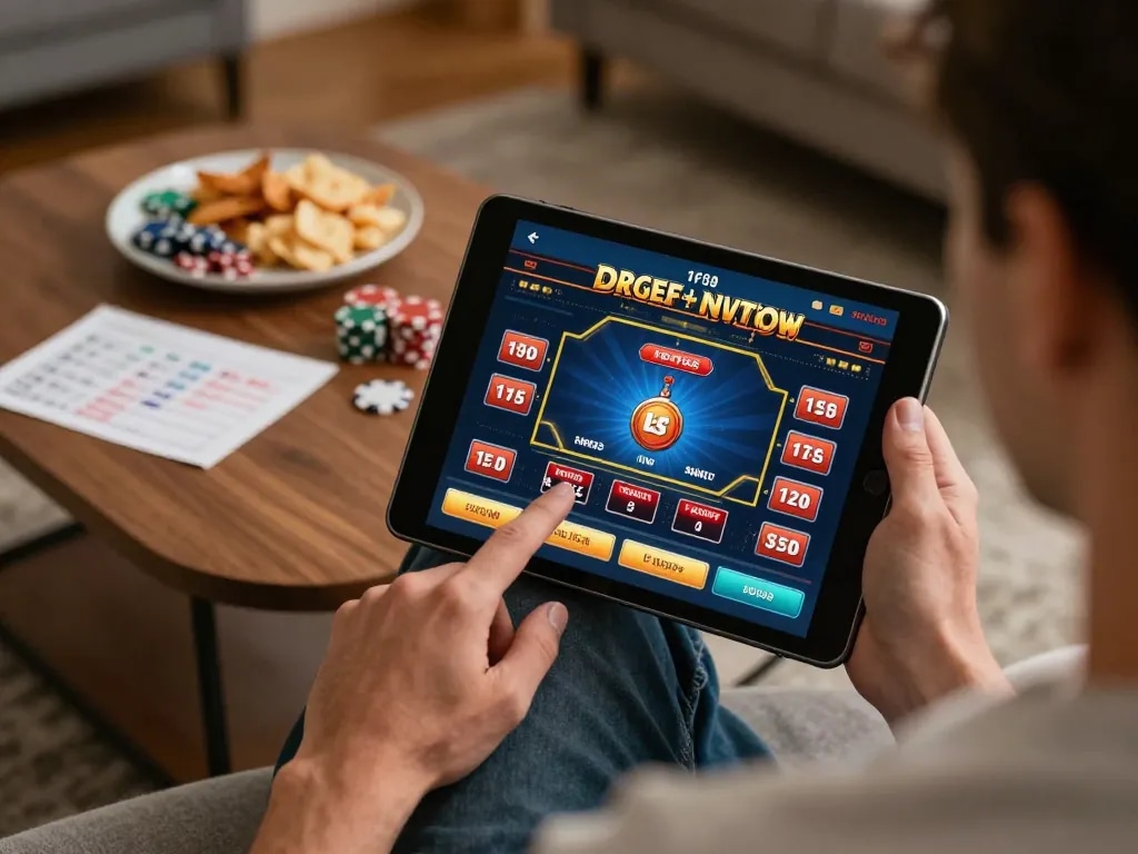 Engaging online gambling experience on tablet at home with https://n188.build/ displaying poker interface.