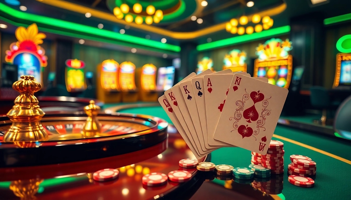Players enjoying an exciting poker game at XN88 casino, with vibrant chips and cards.