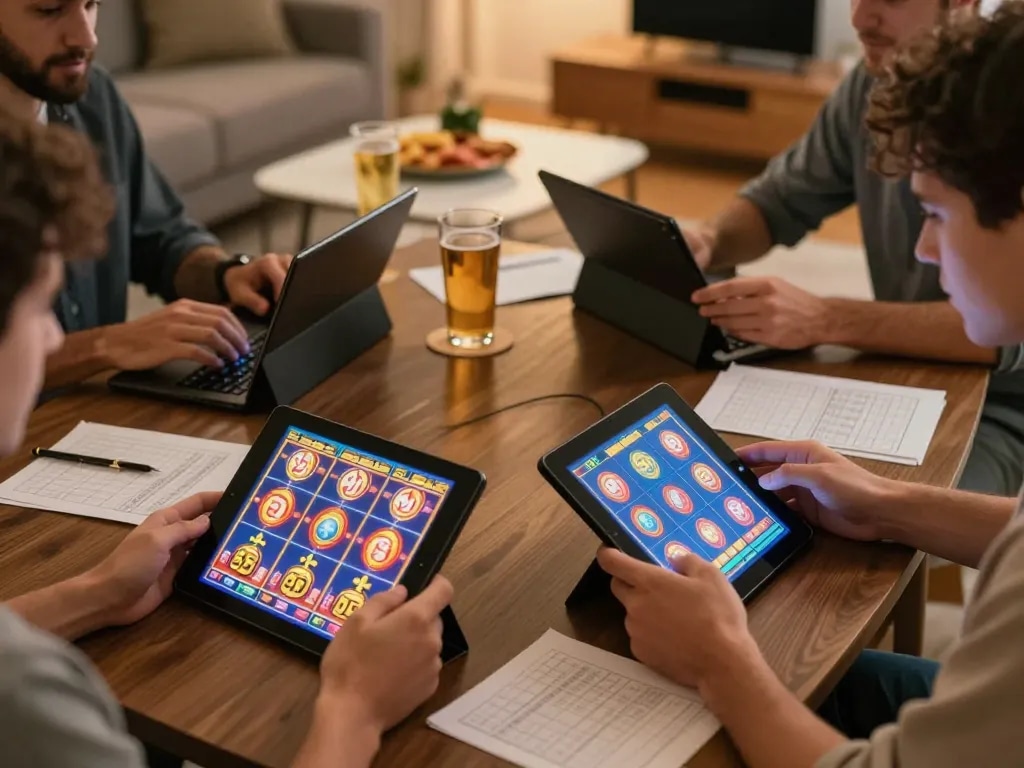 A player engages with exciting online slot game on a tablet, showcasing vibrant graphics and gameplay.