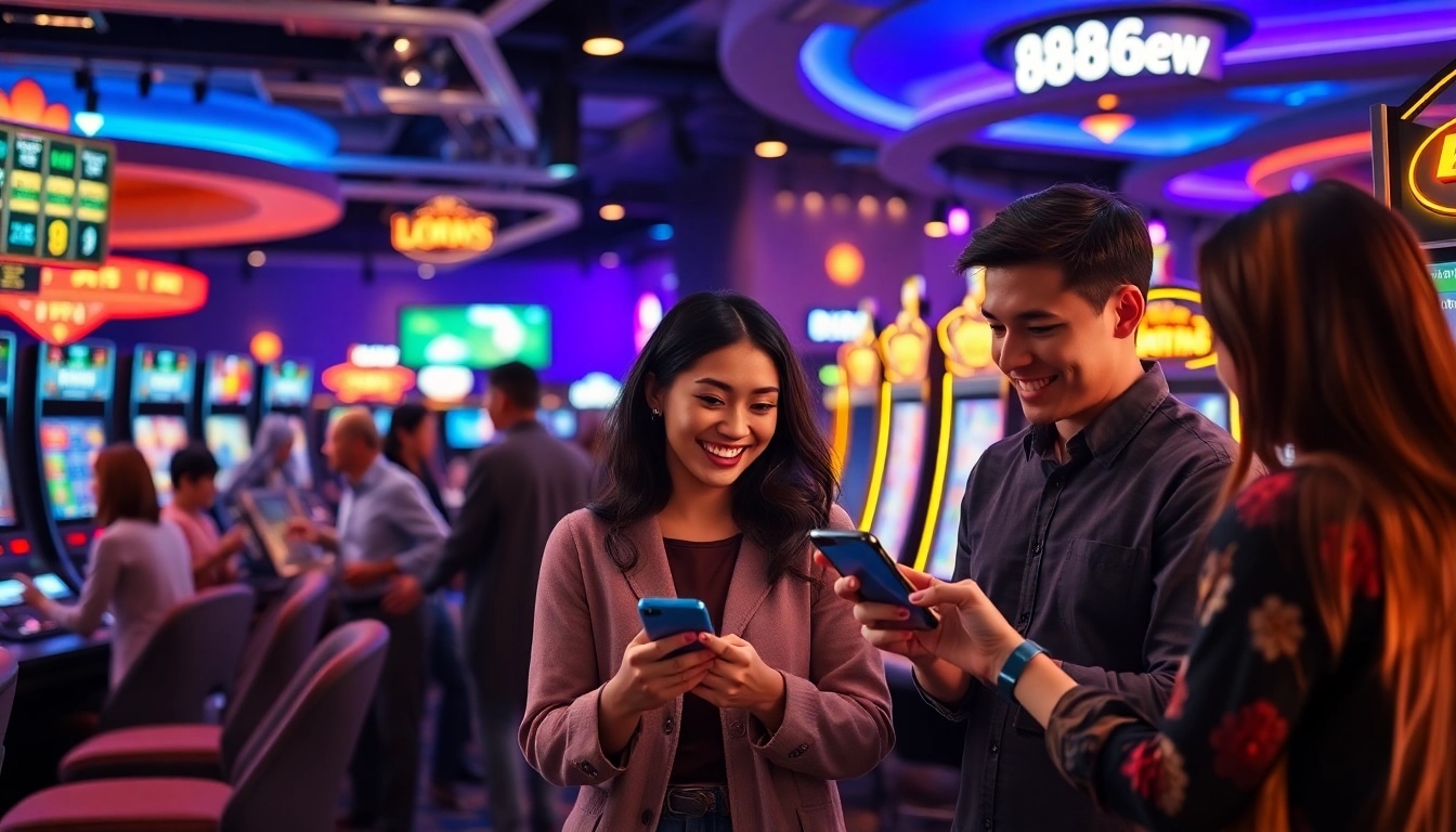 Experience the excitement of 888new with players enjoying various games in a vibrant online casino scene.