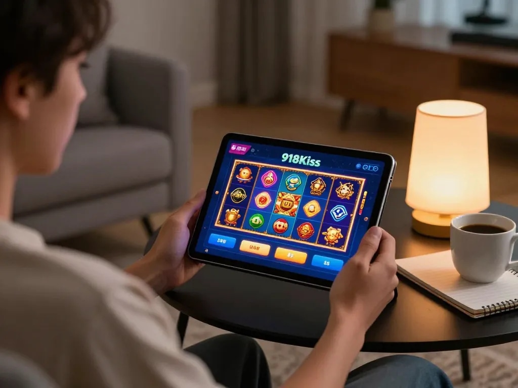 The player enjoying the 918Kiss app online at home for slot gaming strategy