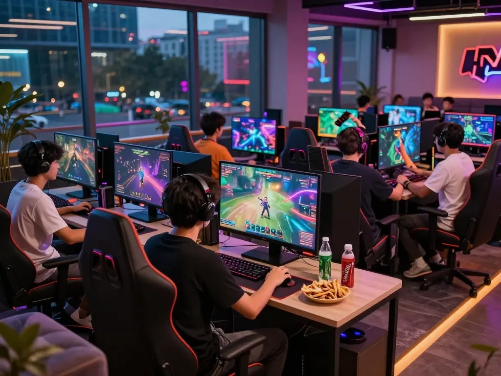 Exciting gaming atmosphere at Autowin88 with players enjoying dynamic online games in a modern lounge.
