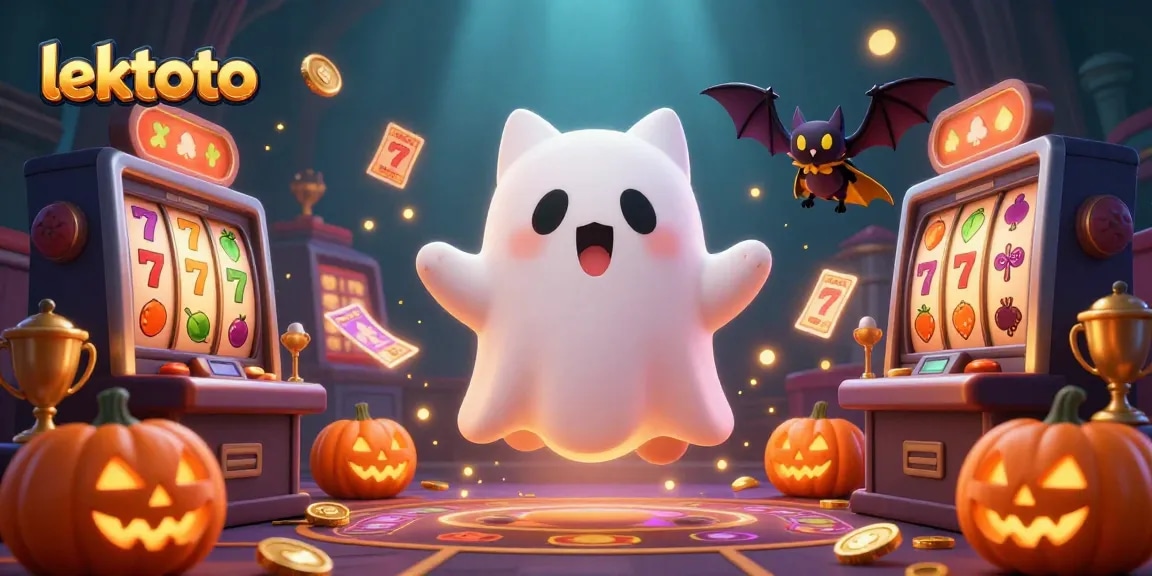 Lektoto's haunted casino features a ghost cat amid slot machines and glowing jackpots.