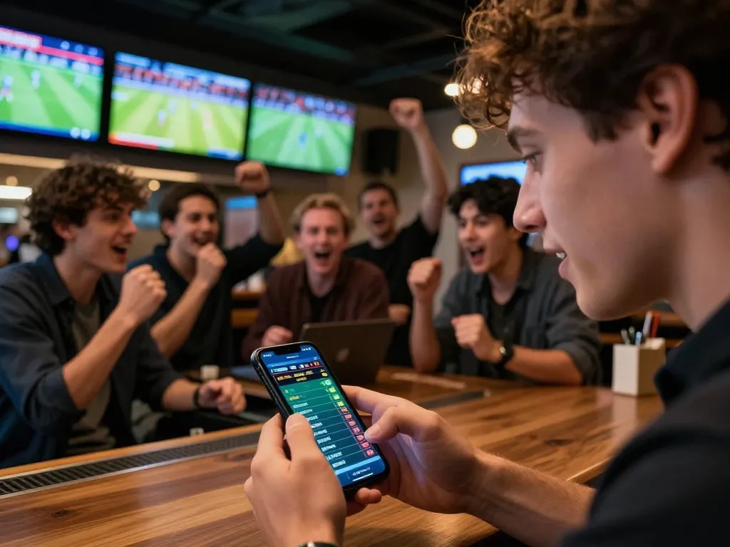 Betting on live sports at Vsbet with friends in an exciting, lively atmosphere.