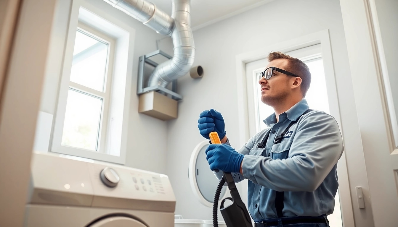 Expert technician conducting Dryer Vent Repair in a modern laundry room, ensuring safe and effective service.