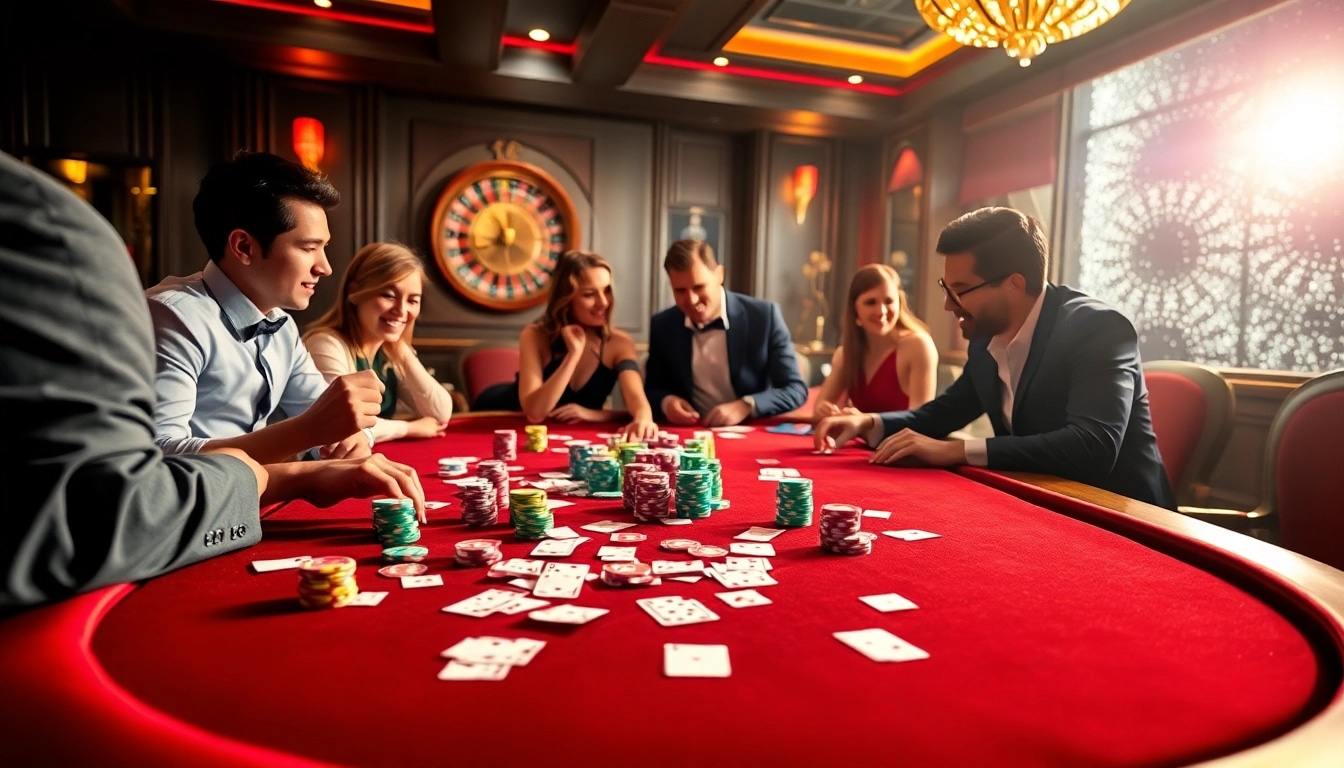Engaging players at a thrilling poker table while showcasing the luxurious vibe of S8 gambling.