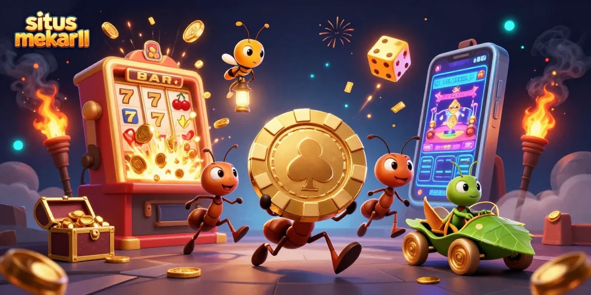 Situs mekar11 showcases winning slot game excitement through a dynamic 3D heist illustration.