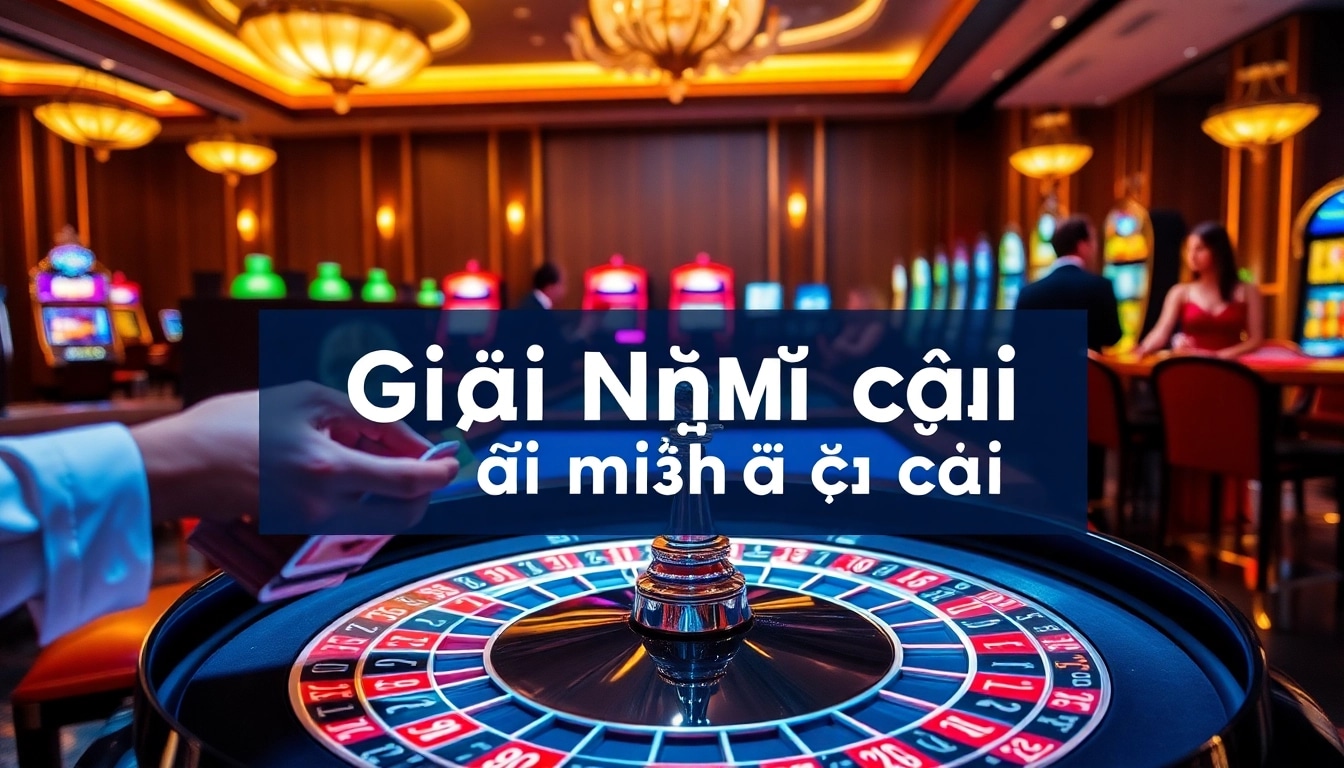 Scene illustrating the excitement of gambling, showcasing giải mã nhà cái in luxury casino settings with poker and roulette.