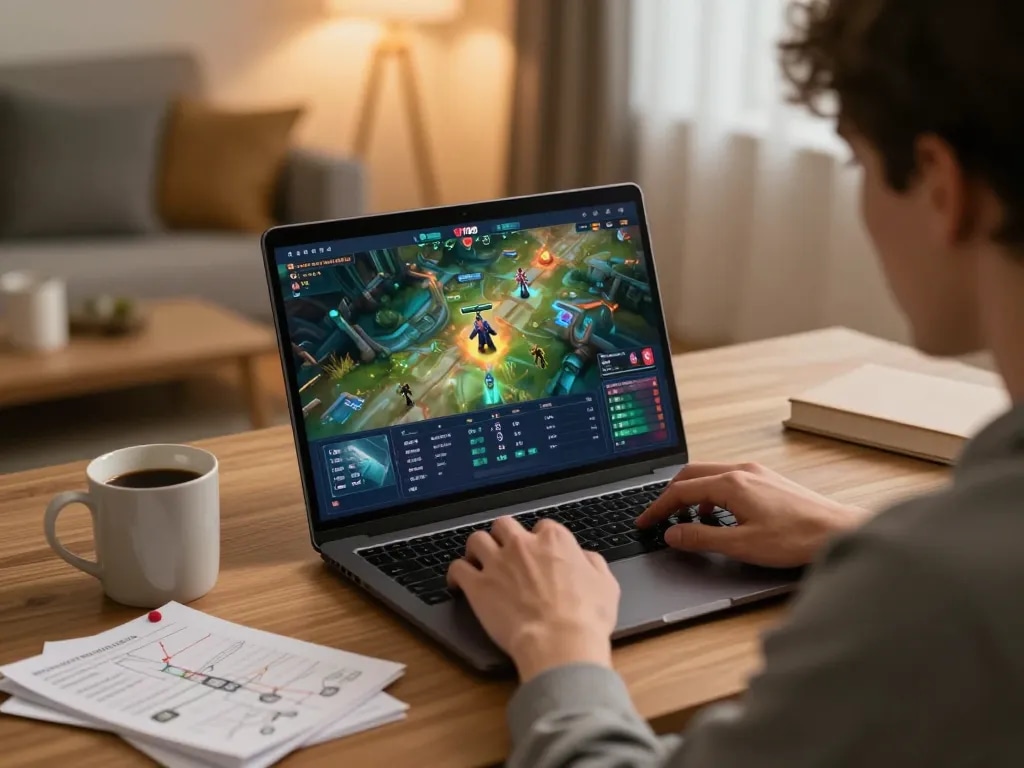 Player engaging with VT88 gaming platform while enjoying a cozy home setting.