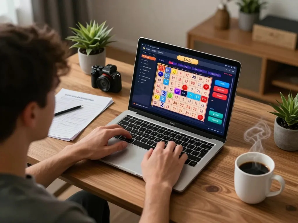 Lô đề online gaming session at home with player engaged on laptop, showcasing betting strategy.