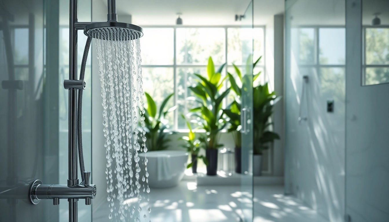Experience elegant showers with luxurious fixtures and natural lighting in a beautiful bathroom.