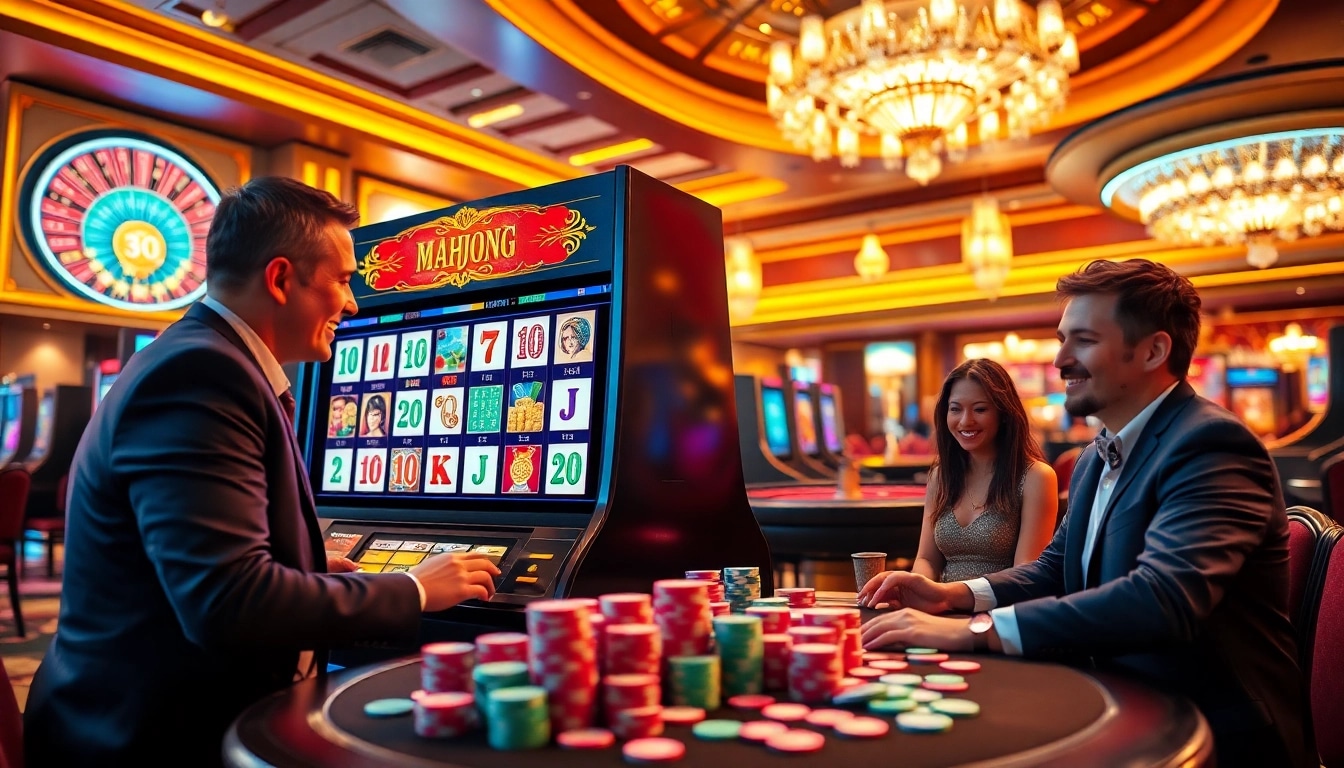 Rasakan pengalaman slot demo Mahjong di tengah suasana kasino yang hidup dengan permainan yang penuh warna.