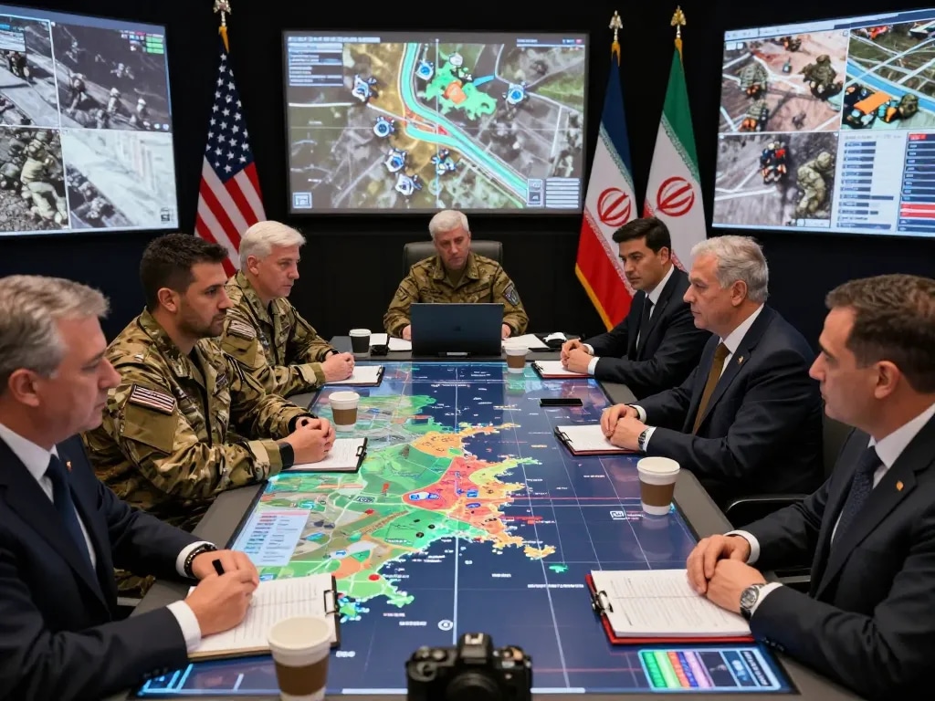 US Iran war military strategy meeting with officials discussing urgent operations