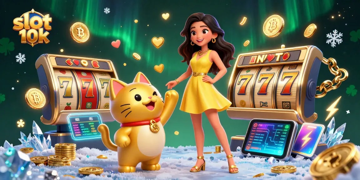 Experience thrilling wins with slot 10k as the cheerful woman engages with a lucky cat.