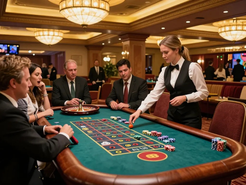 Players gather around a roulette table at the thabet casino, enhancing their chances for exciting winnings.