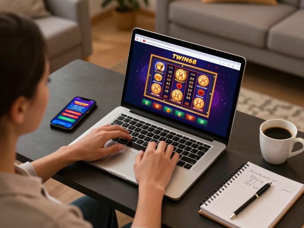 Person enjoying online games at TWIN68 platform, showcasing engaging betting interface and strategic gameplay setup.