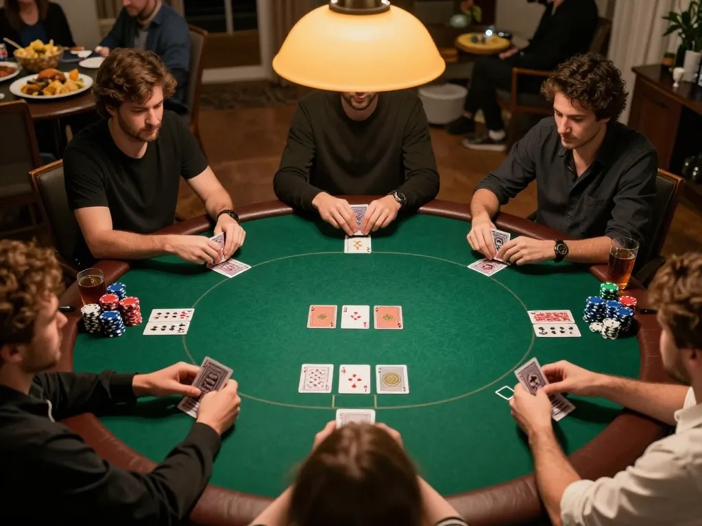 Players enjoying poker at home while accessing https://mm88.blog/ for advanced betting strategies.
