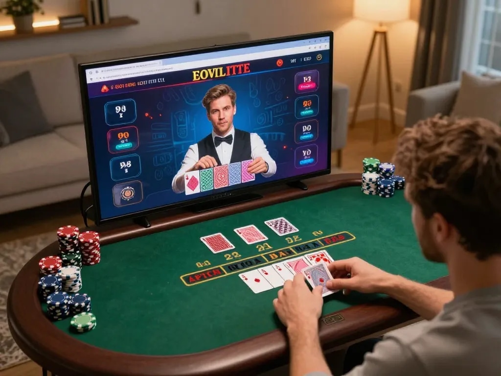 Engaging gameplay on open88 showcasing live dealer blackjack, with strategic card action in a vibrant online casino.
