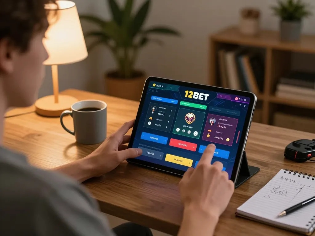 Khoảnh khắc hấp dẫn với Link 12bet hiển thị trên máy tính bảng, giới thiệu trò chơi trực tuyến trong không gian ấm cúng tại nhà.