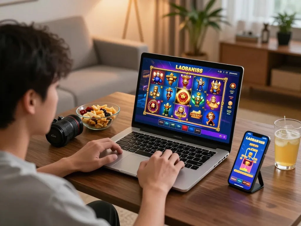 Pemain menikmati slot online LAOBAN188 di lingkungan permainan yang nyaman