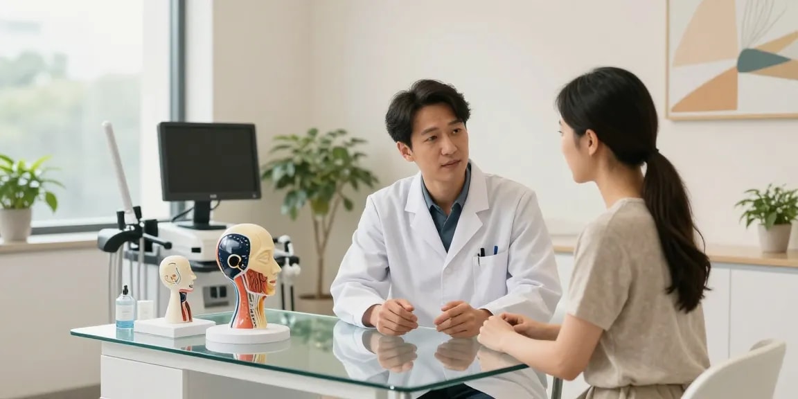 Engaging marketing for plastic surgeon during a patient consultation in a modern clinic.