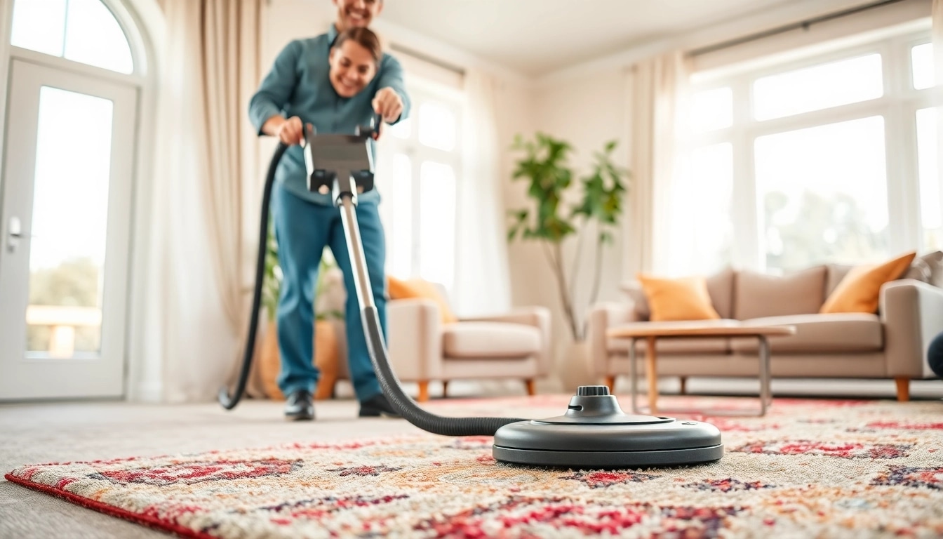Carpet cleaners Roseville CA using state-of-the-art equipment in a bright living room.